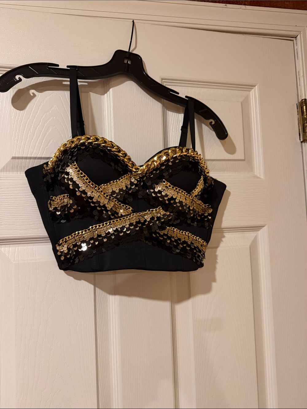 Black & Gold Sequin Embellished Bustier Top